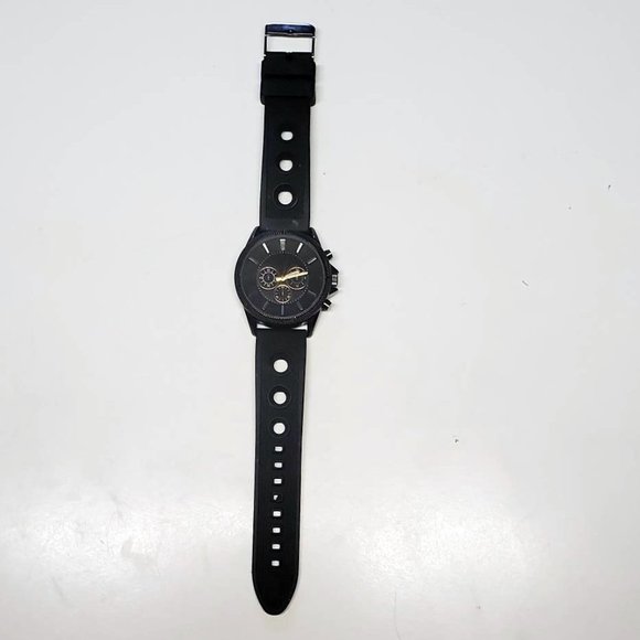 Other - Men's FMD Black Stainless Steel Rubber Band Watch EUC
